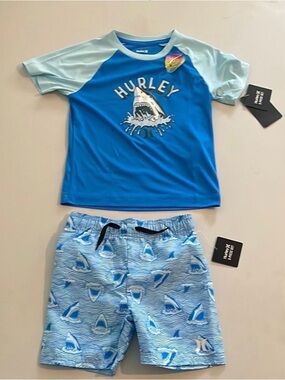 Hurley Blue Kids Shark Rashguard Set - Royal & Light Blue
